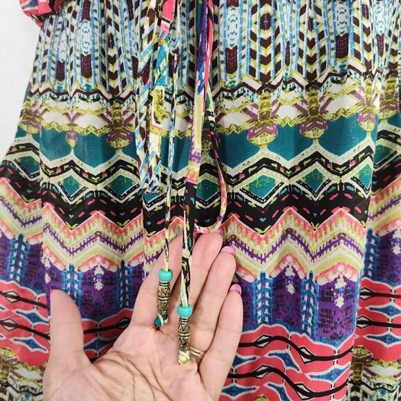 City Triangles Blouson Mini Dress Sundress Women Size L Colorful Teal Purple NEW - Picture 3 of 11